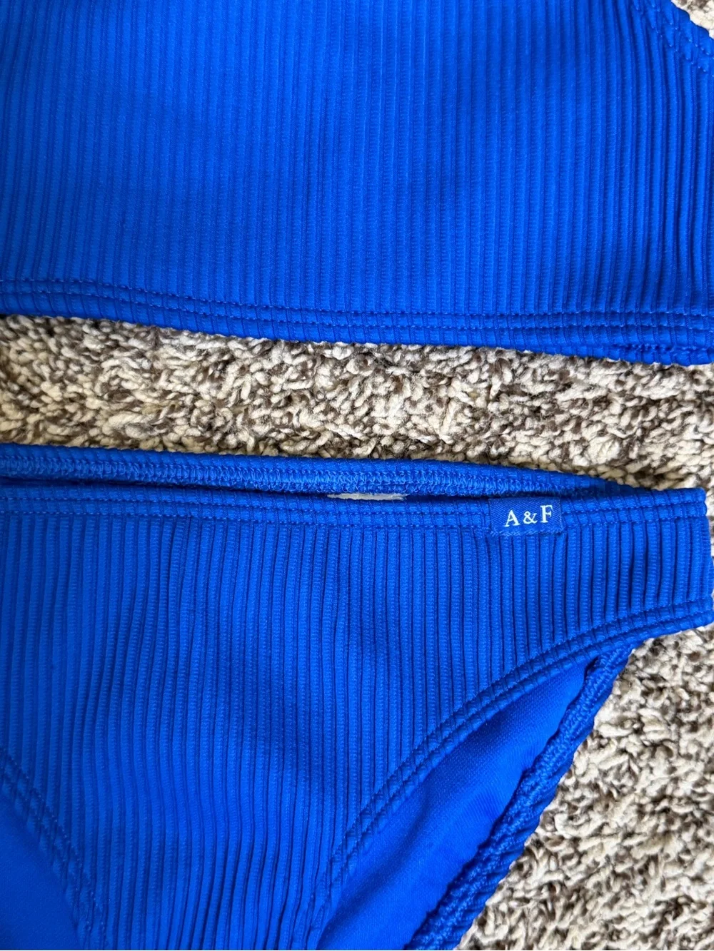 Abercrombie Kids Girls 7/8 Blue Ribbed Bikini Swimsuit 2 Piece A&F